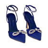 Slingback blu in raso, tacco 9,5 cm 