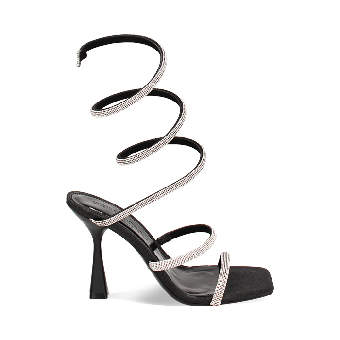 Sandalias con tac&oacute;n negras glitter con piedras