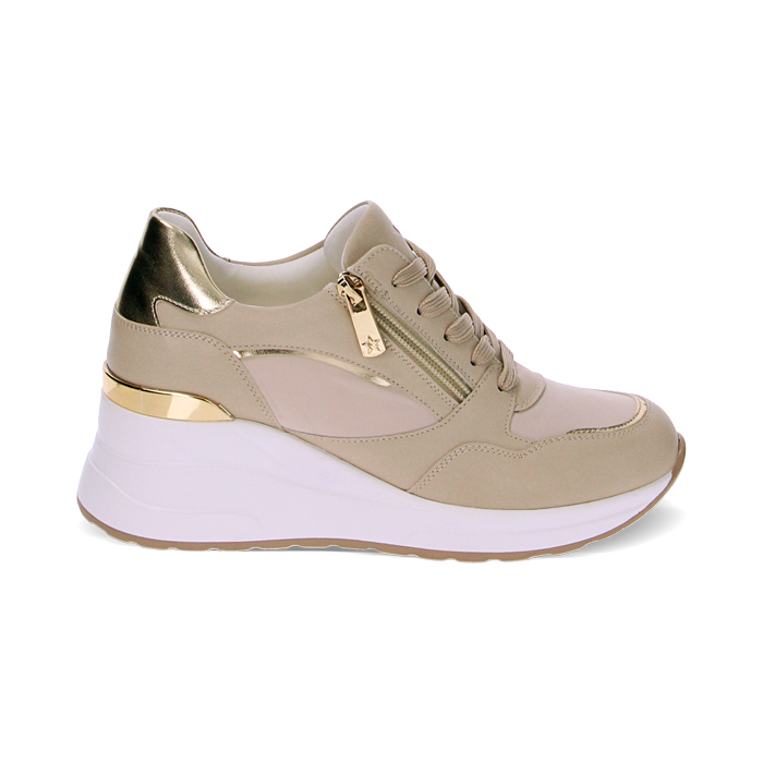 Sneakers beige con zeppa