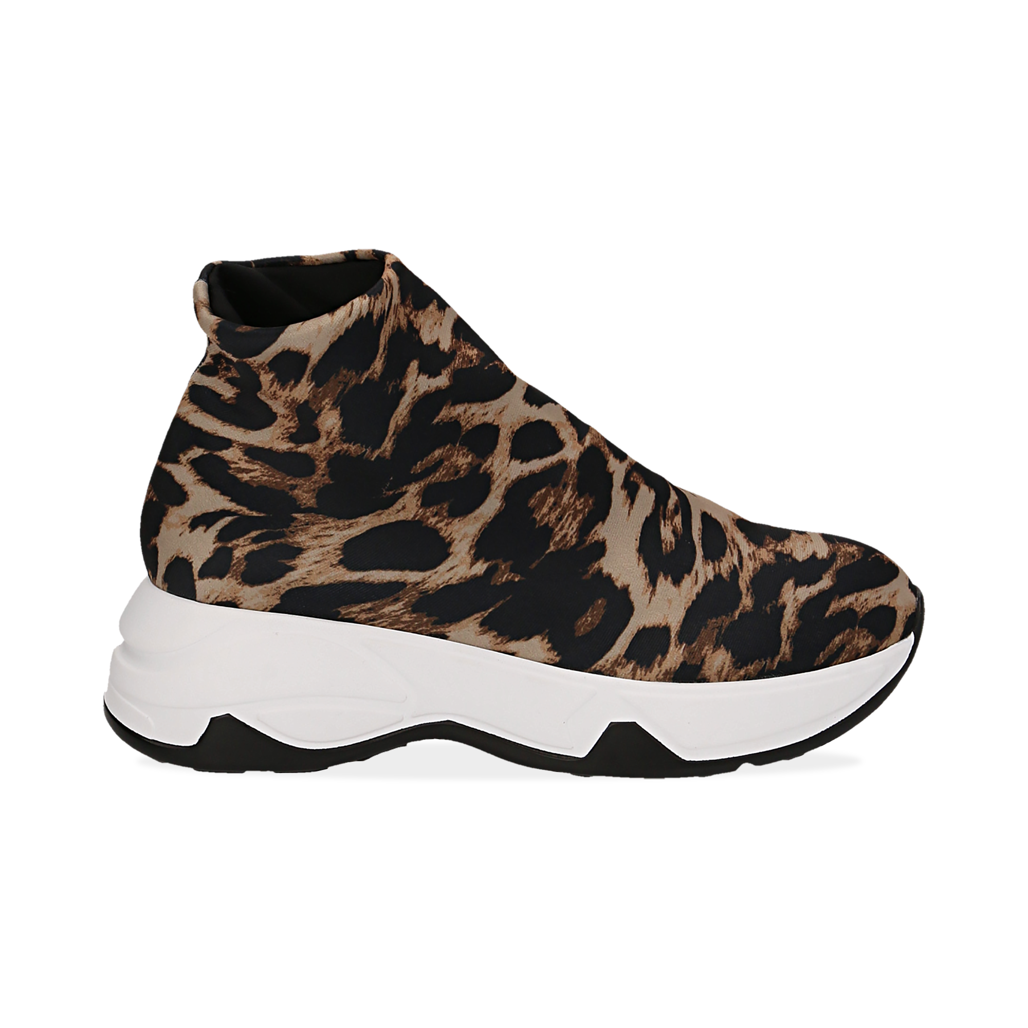 Comode e trendy sneakers a calza leopard in lycra, zeppa 5 cm | Primadonna  Collection