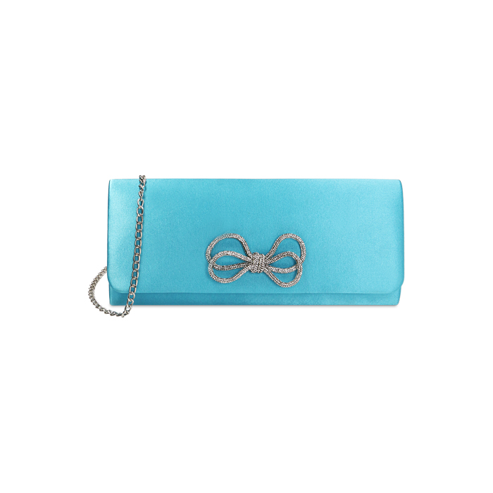 Pochette bow celeste in raso