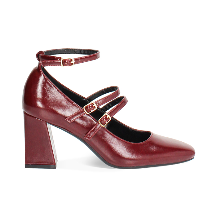 Escarpin bordeaux brillant avec talon de 7,5 cm