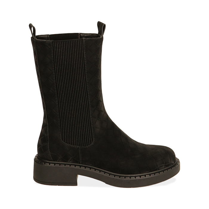 Botines Chelsea negro en microfibra nabuk, tacón 4 cm 