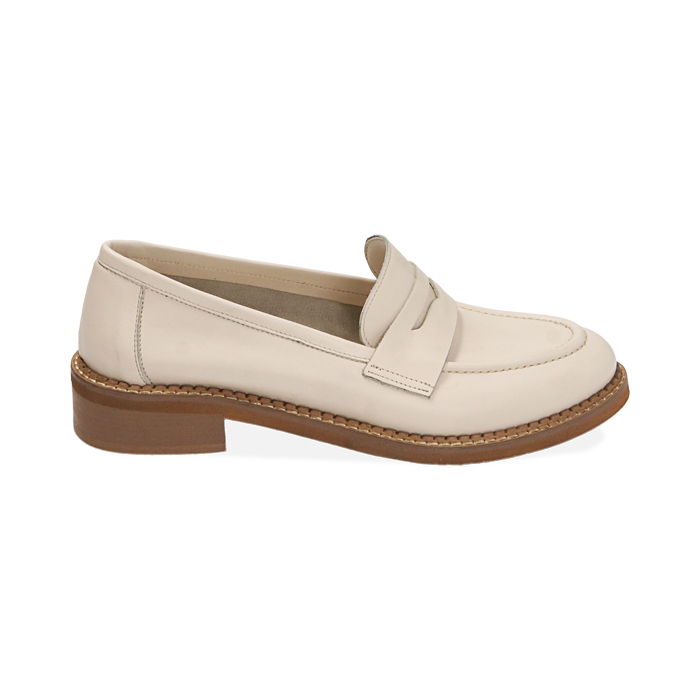 Mocassini panna flat in pelle