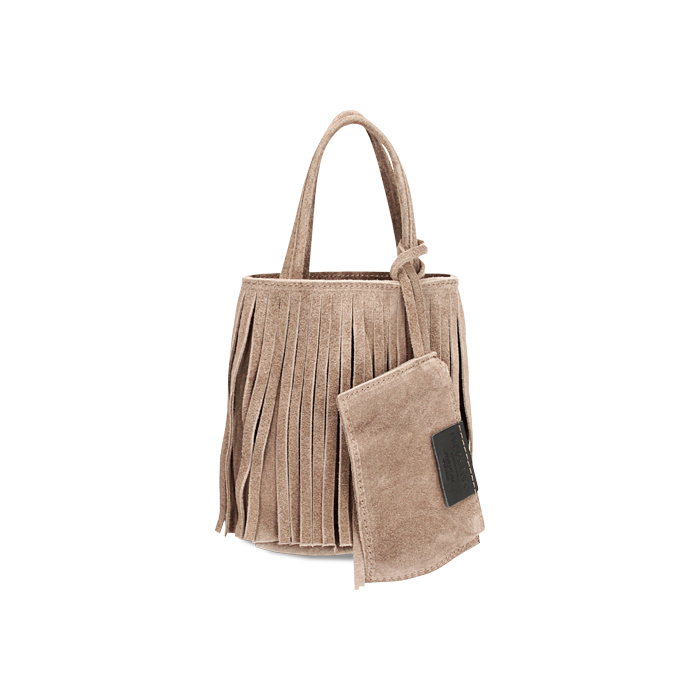 Mini bag con frange taupe in camoscio