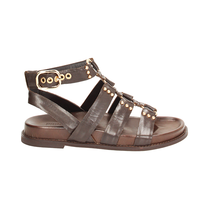 Sandales plates femme marron en cuir