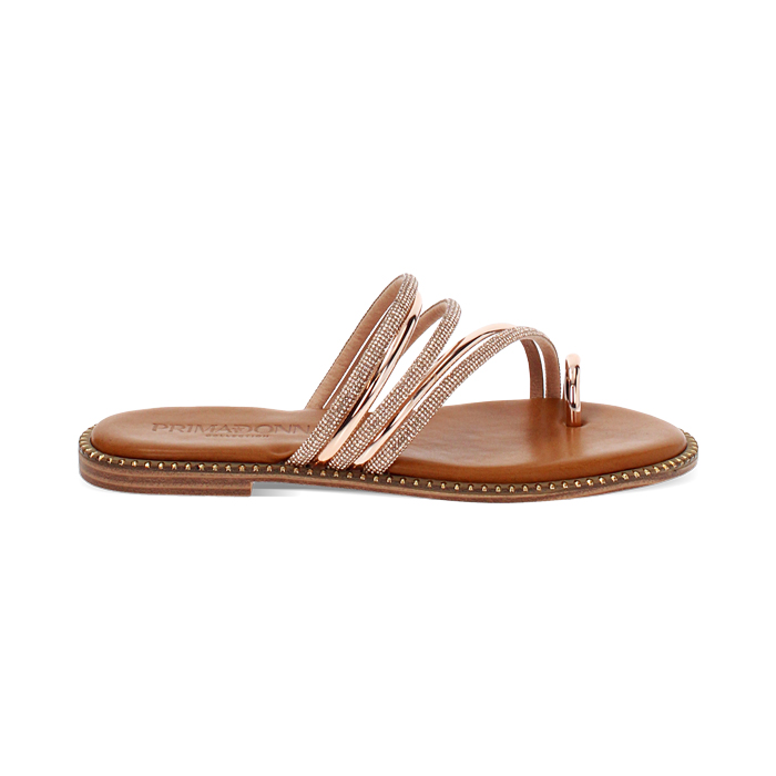 Sandali bassi donna rosa oro a specchio con pietre