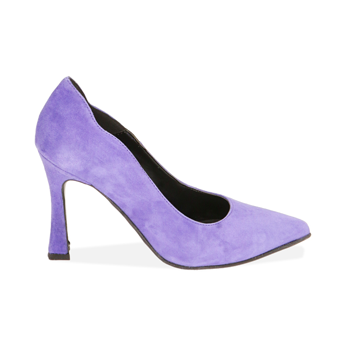 Décolleté viola in camoscio, tacco 10 cm
