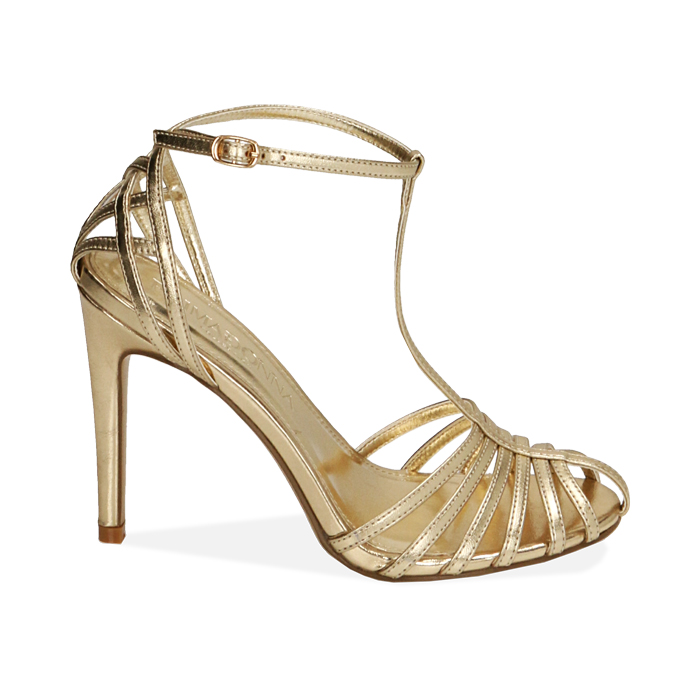 Glamorous Wide Fit - Sandali con tacco largo bassi color oro