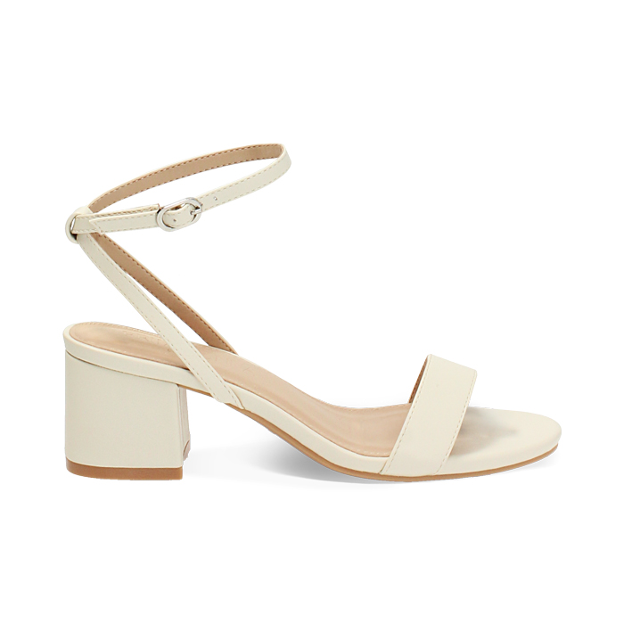 Sandalo donna panna, tacco largo 5,5 cm