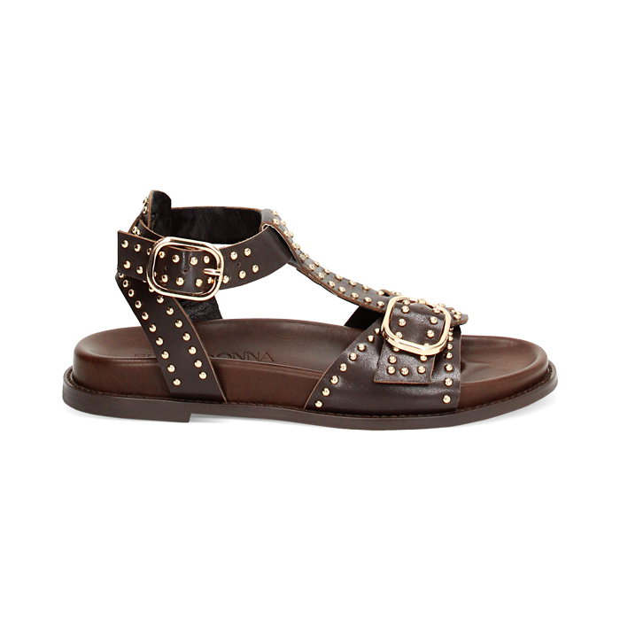Sandales plates femme marron en cuir