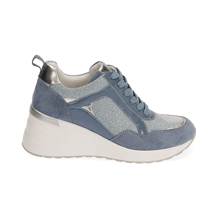 Sneakers bleu ciel glitter, semelle compensée 6 cm 