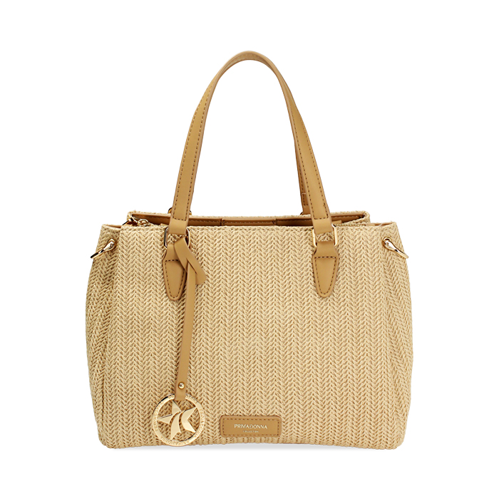 Borsa a mano donna beige in raffia