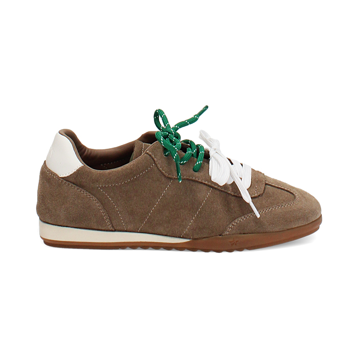 Sneakers taupe in camoscio con doppio laccio