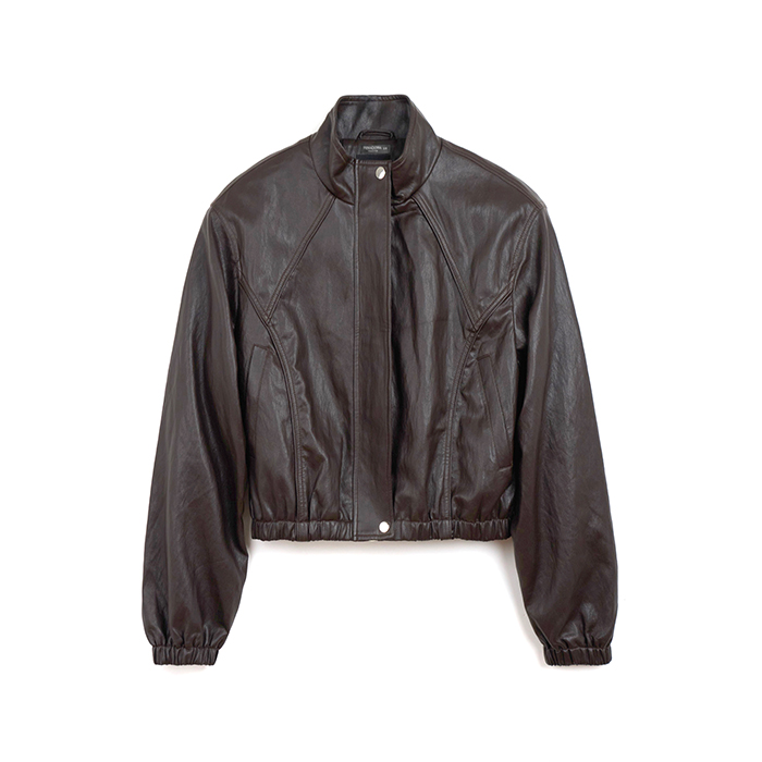 Blouson élégant brun foncé en matériau synthétique
