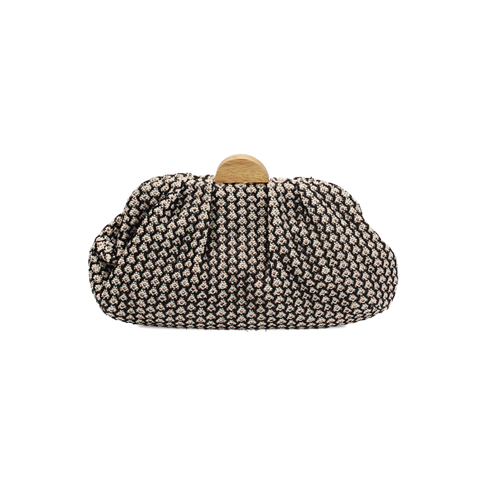 Clutch mujer negro beige en rafia