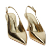 Décolleté slingback oro laminate, tacco 8 cm