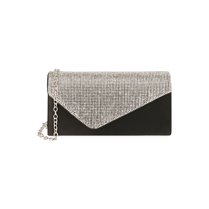Pochette in raso nero con perle di fiume bianche 1st quality