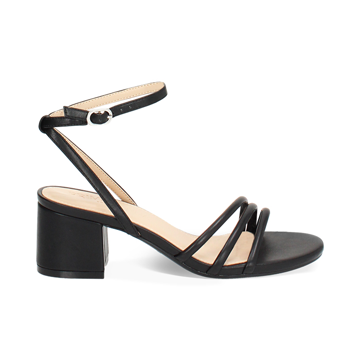 Sandalo donna nero, tacco largo 5,5 cm