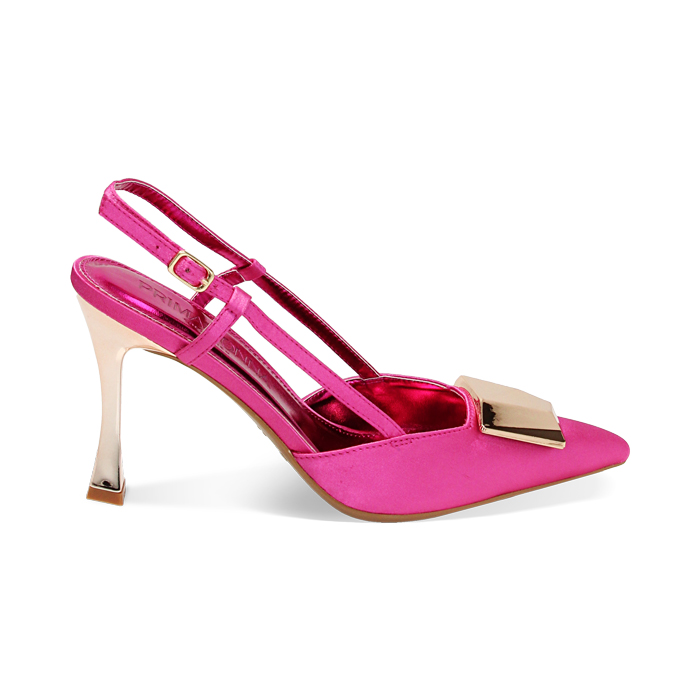 Décolleté slingback fucsia in raso, tacco 9,5 cm