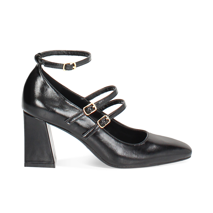Escarpin noir brillant avec talon de 7,5 cm