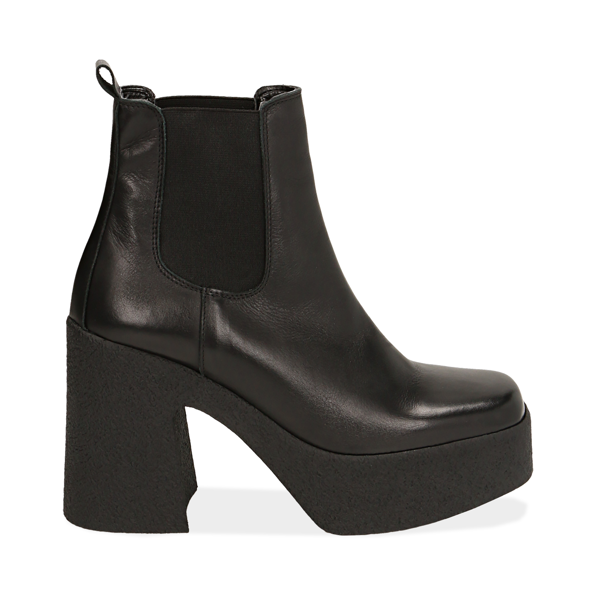 Ankle boots con plateau neri in pelle di vitello, tacco 11 cm 