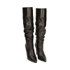 Bottes gaufrées en cuir noir, talon 10 cm 