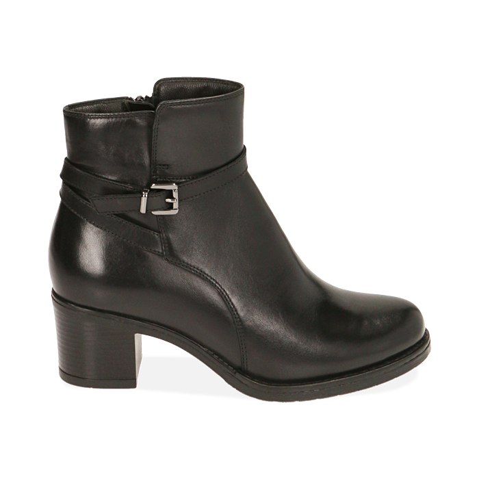 Ankle boots neri in pelle, tacco 6 cm 