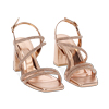 Sandalo donna rosa-oro da sera, tacco largo 7,5 cm