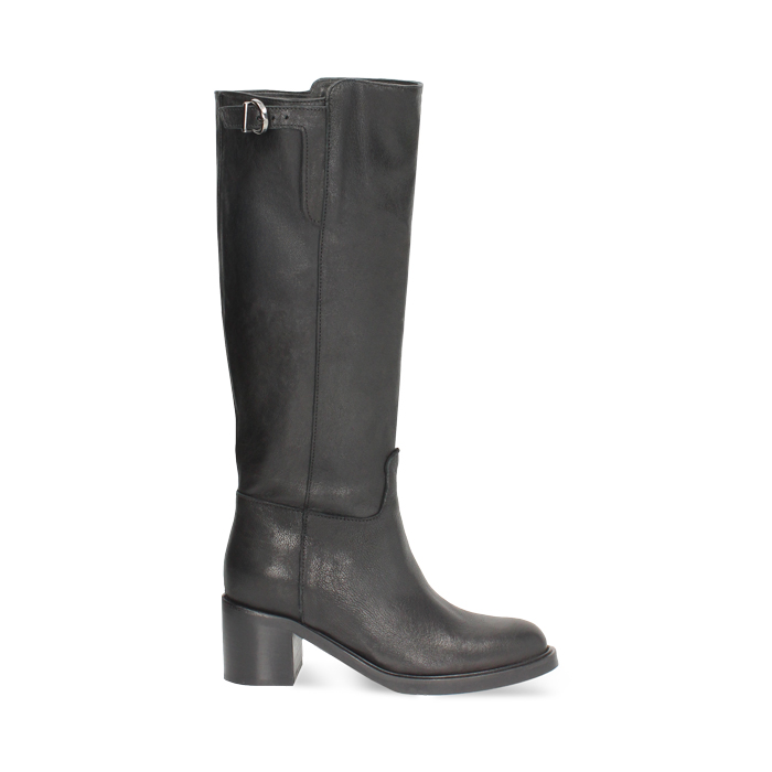 Stivali in pelle neri con tacco largo alto 6 cm