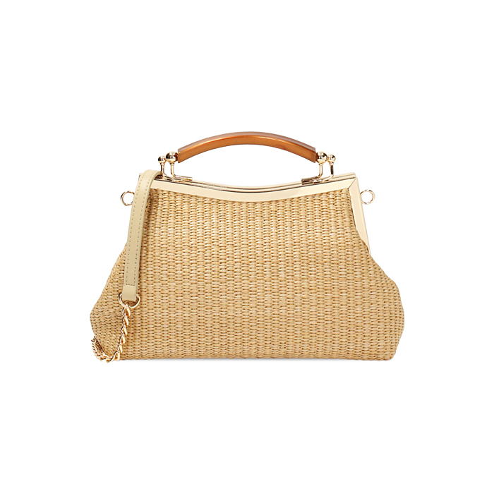 Mini bolsa de mujer beige de rafia