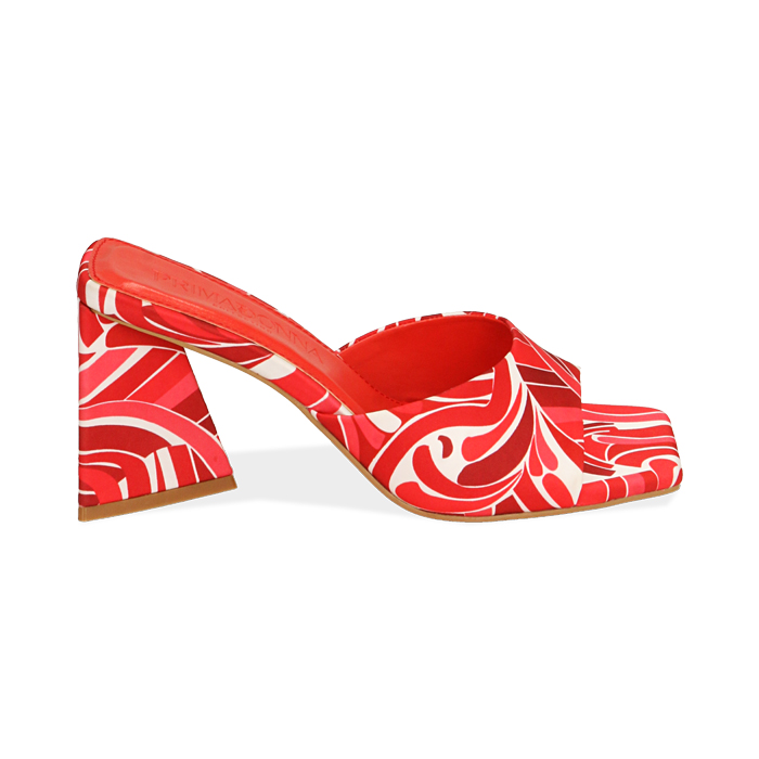 Mules rosse in raso, tacco 8 cm 