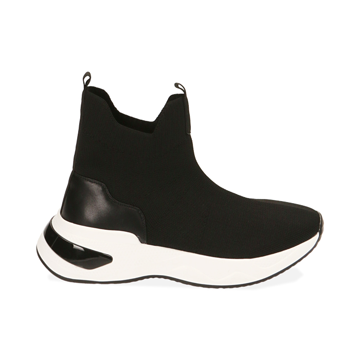Slip-on nere in tessuto, zeppa 5 cm 