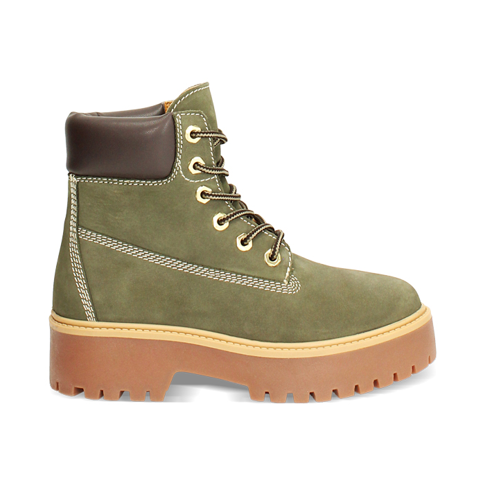 Polacchino verde in nabuk con tacco 4,8 cm