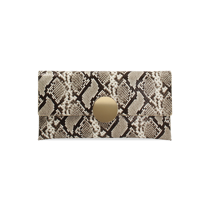 Pochette stampa pitone beige con tracolla removibile