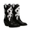 Stivali Texani Donna Neri Ricami Bianchi Vera Pelle| Primadonna Collection