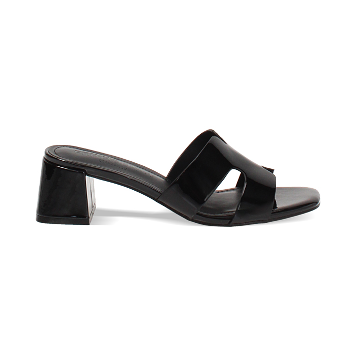 Mules open toe nere tacco 5,5 cm