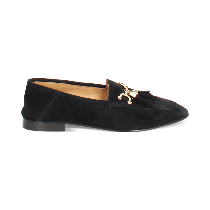 Mocassini in camoscio nero con soletta in pelle