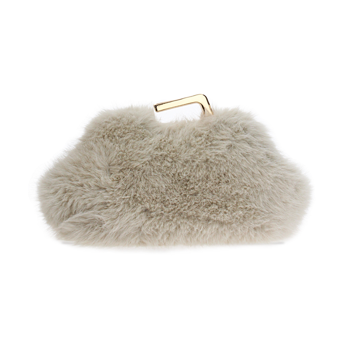 Clutch panna in pelo sintetico con tracolla removibile