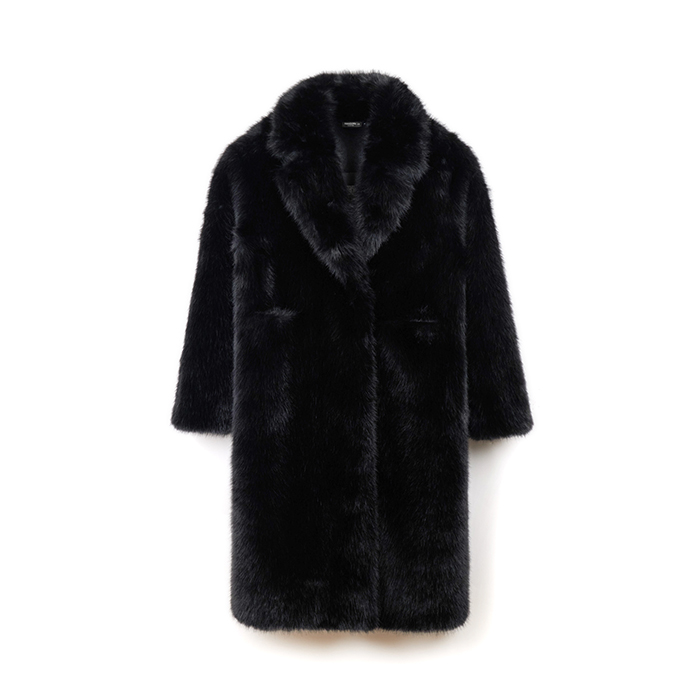 Cappotto lungo in pelo sintetico nero