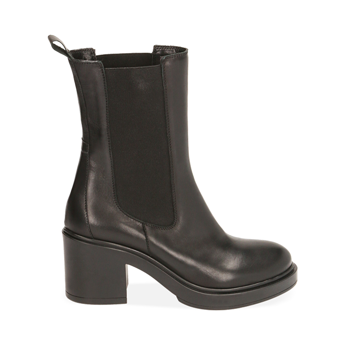 Chelsea boots neri in pelle, tacco 7,5 cm 