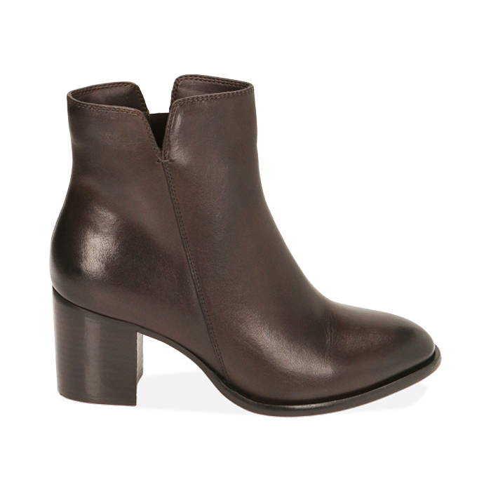 Ankle boots testa di moro in pelle, tacco 6,5 cm 