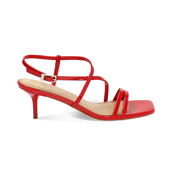 Sandalo donna rosso in vernice, tacco 5,5 cm