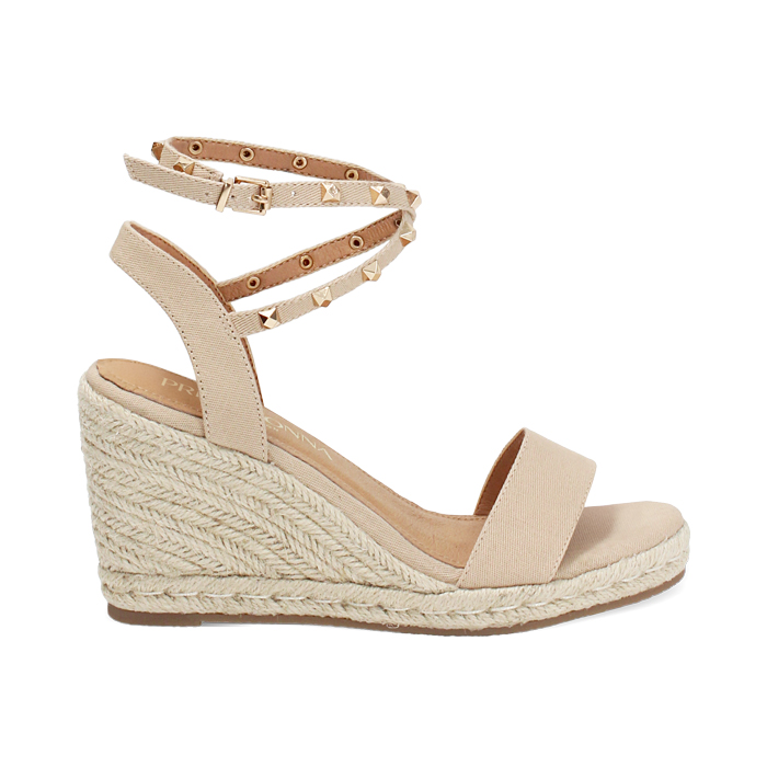 Zeppe donna beige in canvas con braccialetto