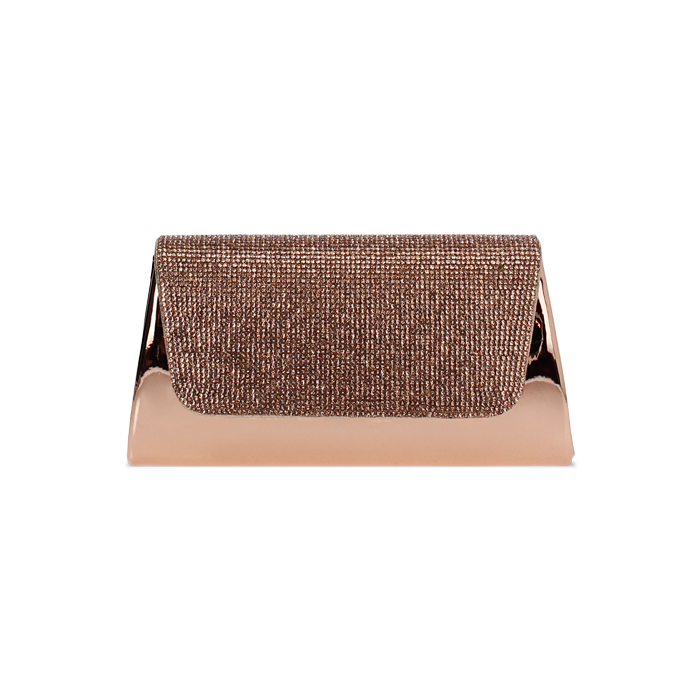 Pochette femme or rose miroir avec pierres
