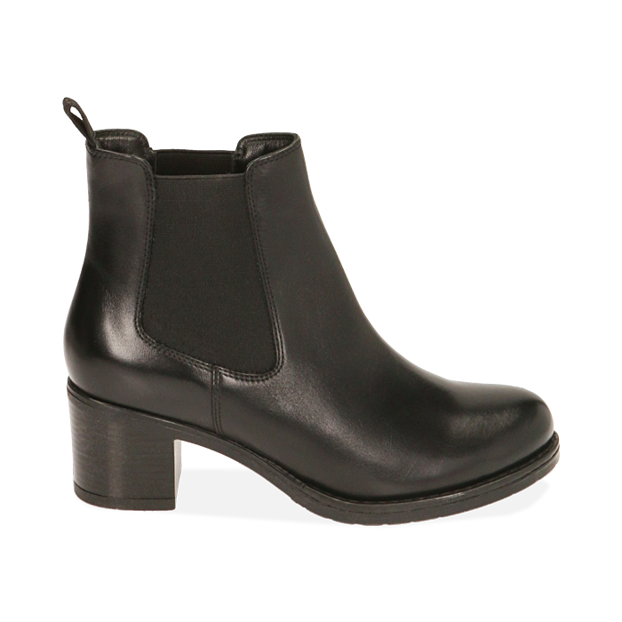 Botines Chelsea de piel negra, tacón de 6 cm.