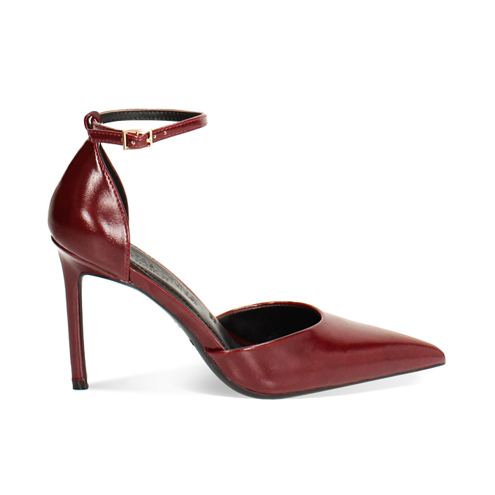 Décolleté open shank bordeaux con tacco di 9,5 cm