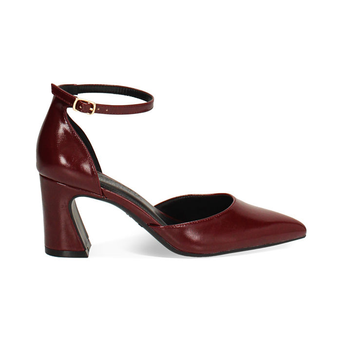 Décolleté open shank bordeaux con tacco di 7,3 cm