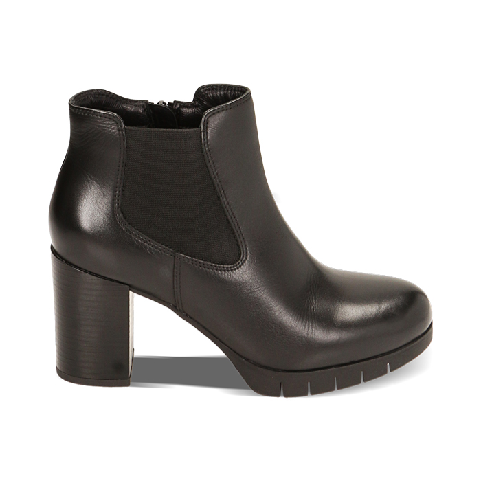 Stivaletti Chelsea neri in pelle, tacco 7,5 cm