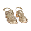 Sandalo donna oro intrecciato, tacco 5,5 cm